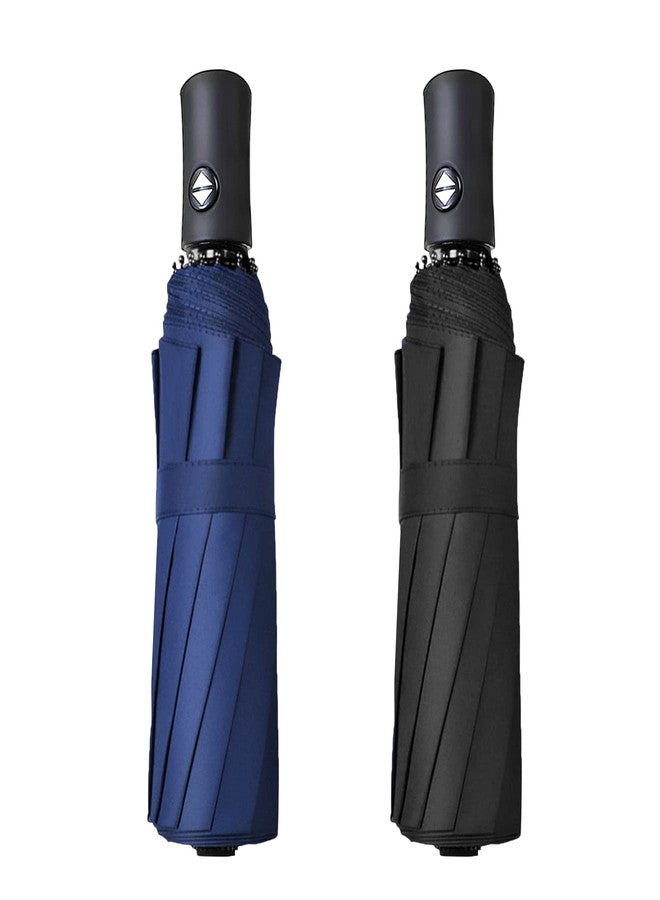 RONIARE 2 Packs Travel Umbrellas for rain Windproof Compact Umbrella Folding Small Strong and Portable Automatic Open and Close - Men and Women (Black + Blue) - Image 1